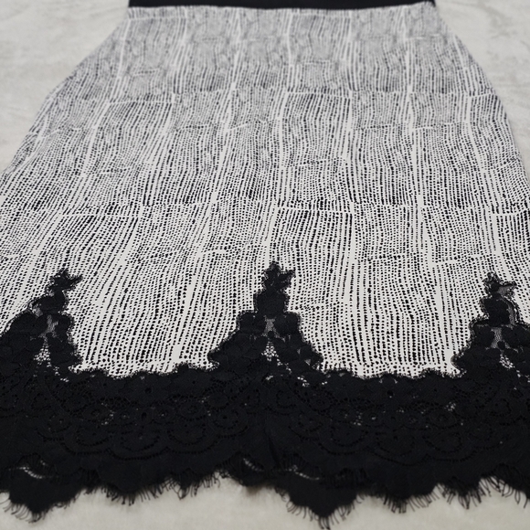 White House Black Market ✦ Dotted Elegance Midi Skirt ✦ Black Lace Eyelash Hem S - Picture 8 of 12